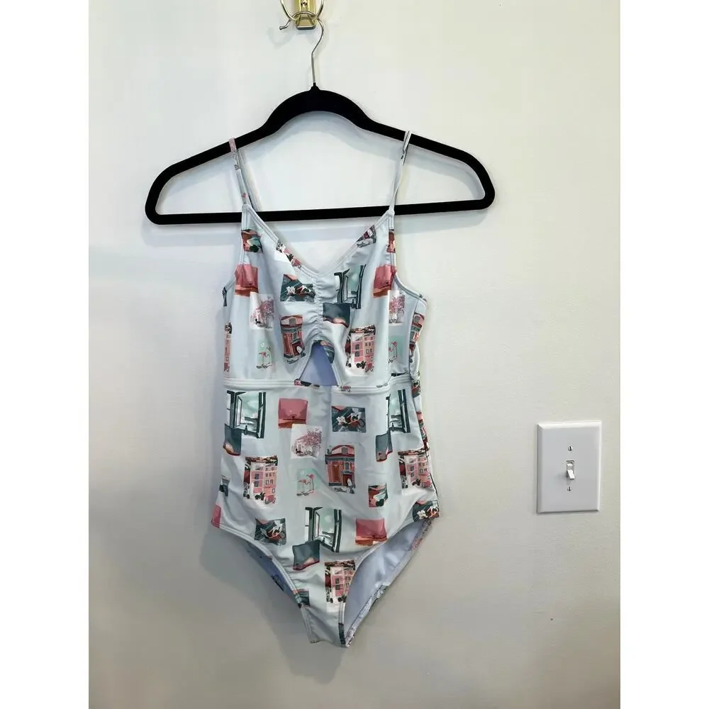 Abercrombie Kids One Piece Swimsuit Travel Print Size 13/14